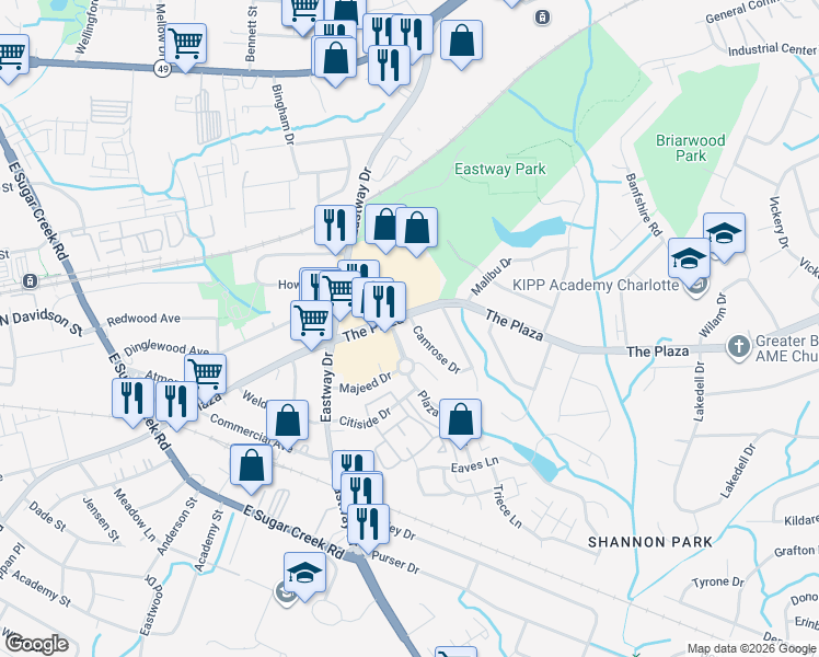 map of restaurants, bars, coffee shops, grocery stores, and more near 508 Camrose Drive in Charlotte