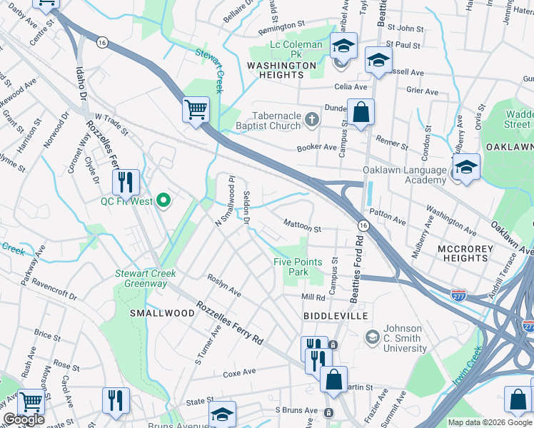 map of restaurants, bars, coffee shops, grocery stores, and more near in Charlotte