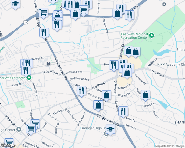 map of restaurants, bars, coffee shops, grocery stores, and more near 1019 Trembeth Drive in Charlotte