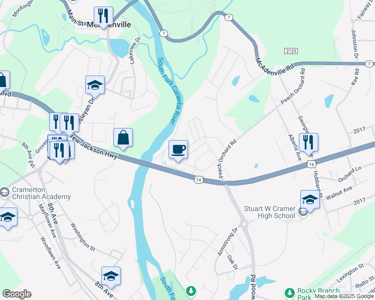 map of restaurants, bars, coffee shops, grocery stores, and more near 1010 South Fork Village Drive in Belmont