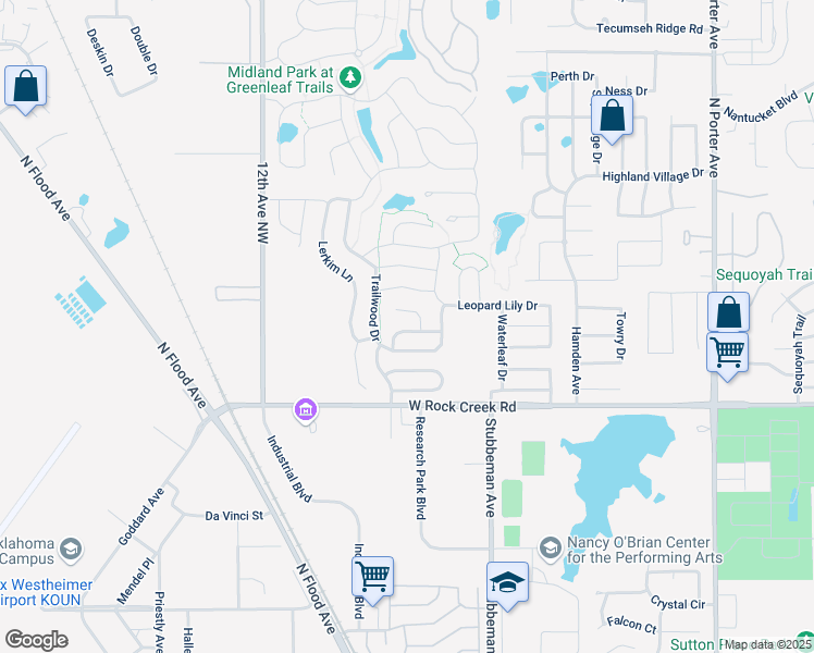 map of restaurants, bars, coffee shops, grocery stores, and more near 813 Tufts Lane in Norman