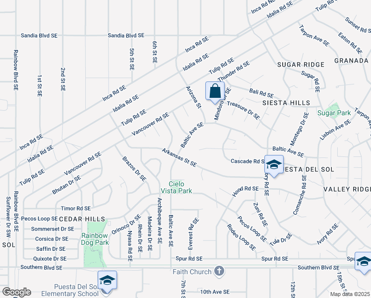 map of restaurants, bars, coffee shops, grocery stores, and more near 639 Baltic Avenue Southeast in Rio Rancho