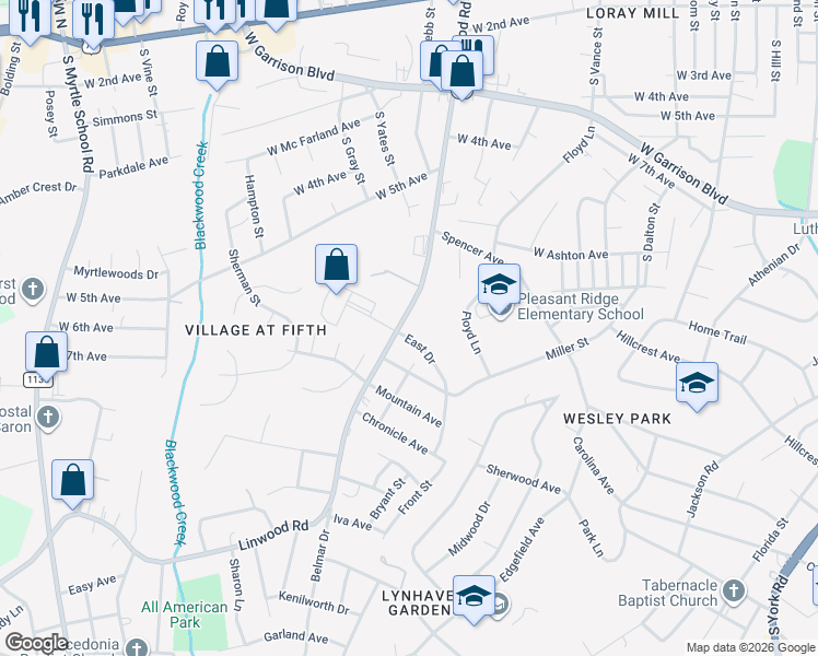 map of restaurants, bars, coffee shops, grocery stores, and more near 910 Linwood Road in Gastonia