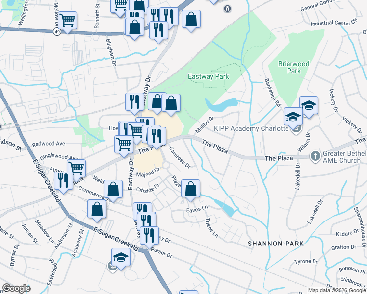 map of restaurants, bars, coffee shops, grocery stores, and more near in Charlotte
