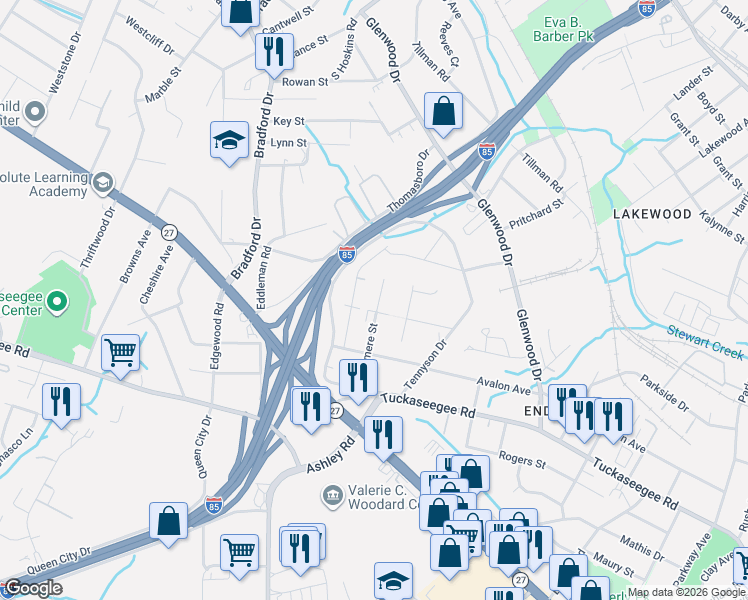 map of restaurants, bars, coffee shops, grocery stores, and more near 919 Crestmere Street in Charlotte