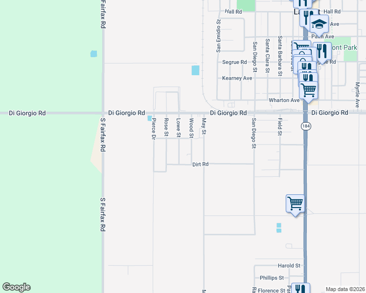 map of restaurants, bars, coffee shops, grocery stores, and more near 11417 Lowe Street in Lamont