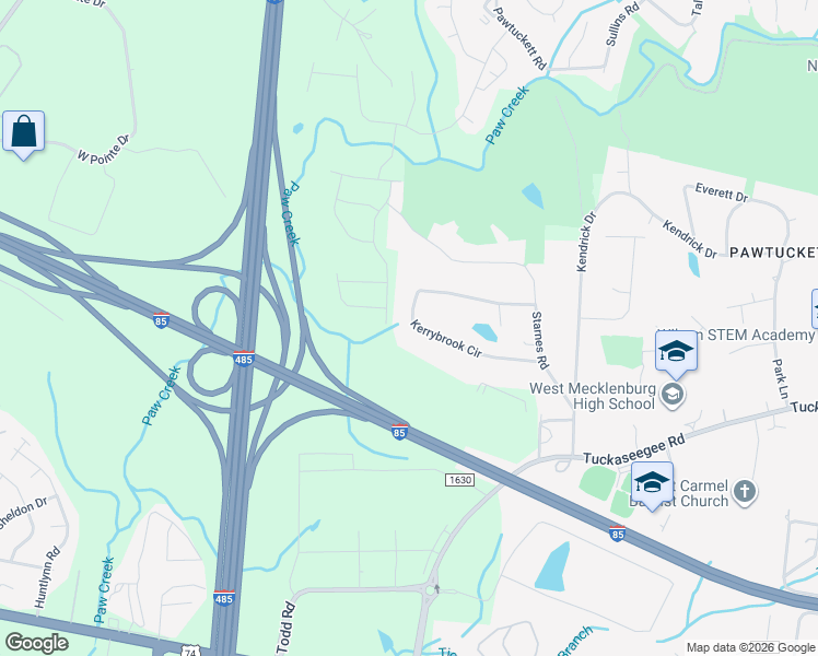 map of restaurants, bars, coffee shops, grocery stores, and more near 8101 Kerrybrook Circle in Charlotte