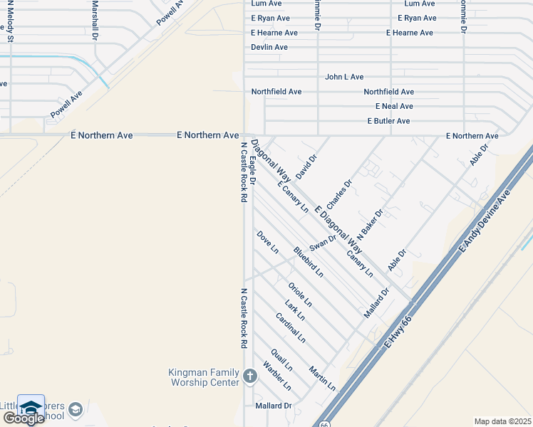 map of restaurants, bars, coffee shops, grocery stores, and more near 3535 Bluebird Lane in Kingman
