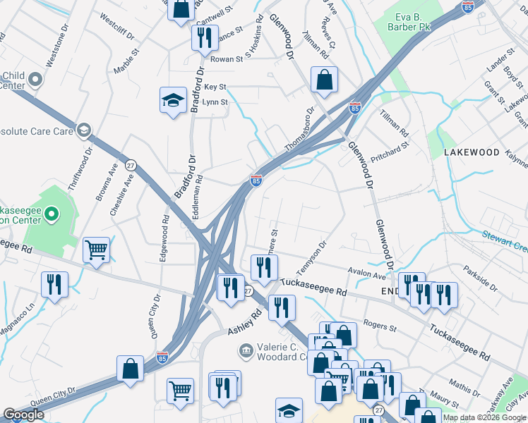 map of restaurants, bars, coffee shops, grocery stores, and more near 927 Garringer Place in Charlotte