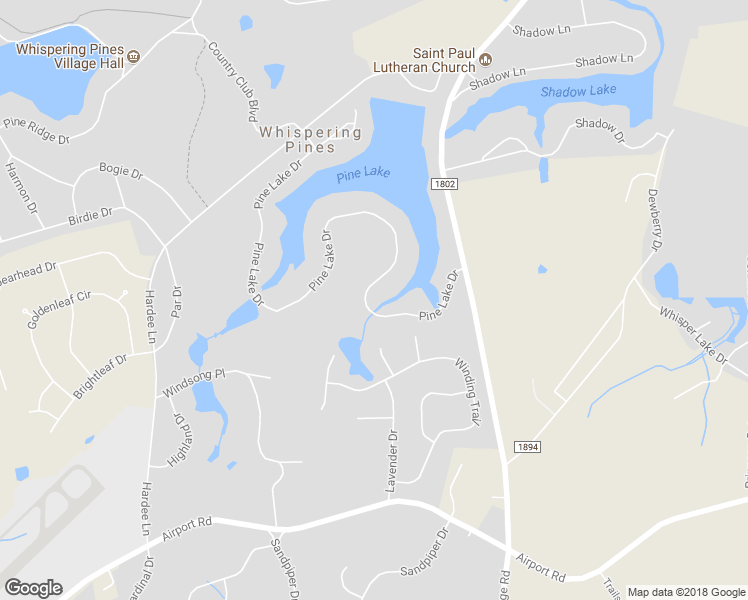 map of restaurants, bars, coffee shops, grocery stores, and more near 34 Pine Lake Drive in Whispering Pines