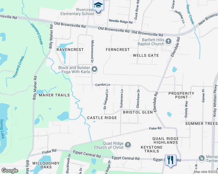 map of restaurants, bars, coffee shops, grocery stores, and more near 6301 Carolot Lane in Bartlett
