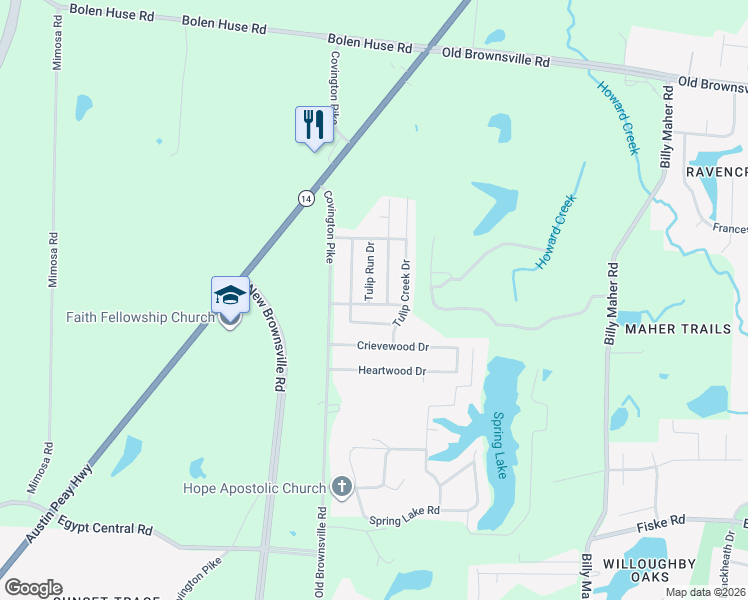 map of restaurants, bars, coffee shops, grocery stores, and more near 5672 Mandy Smith Ln in Memphis