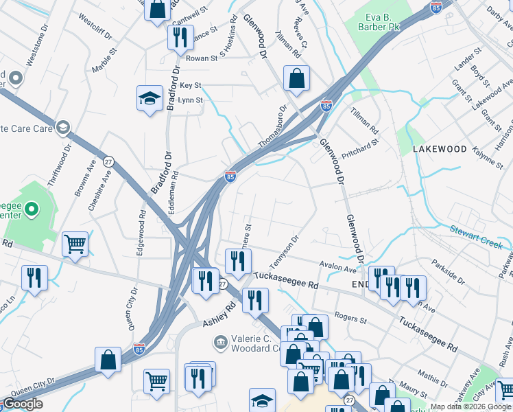 map of restaurants, bars, coffee shops, grocery stores, and more near 919 Crestmere Street in Charlotte