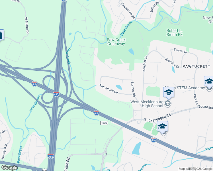 map of restaurants, bars, coffee shops, grocery stores, and more near 8008 Kerrybrook Circle in Charlotte