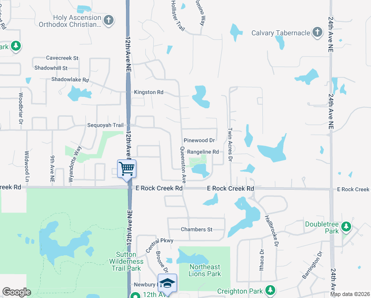 map of restaurants, bars, coffee shops, grocery stores, and more near 2532 Queenston Avenue in Norman
