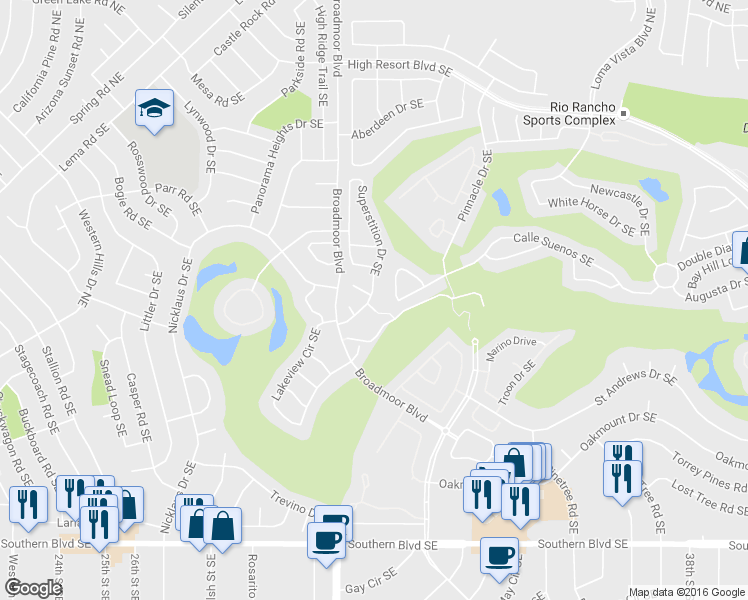 map of restaurants, bars, coffee shops, grocery stores, and more near 3101 Paradise Court Southeast in Rio Rancho