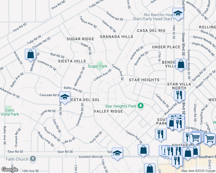 map of restaurants, bars, coffee shops, grocery stores, and more near 685 Tarpon Avenue Southeast in Rio Rancho