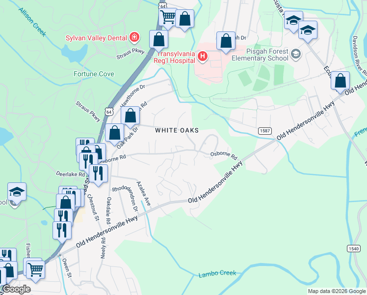 map of restaurants, bars, coffee shops, grocery stores, and more near 433 Osborne Road in Brevard