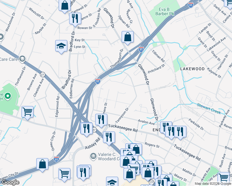 map of restaurants, bars, coffee shops, grocery stores, and more near 4031 Dawnview Place in Charlotte