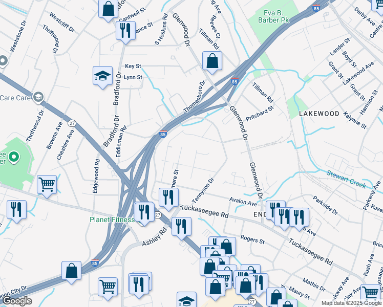 map of restaurants, bars, coffee shops, grocery stores, and more near 919 Crestmere Street in Charlotte