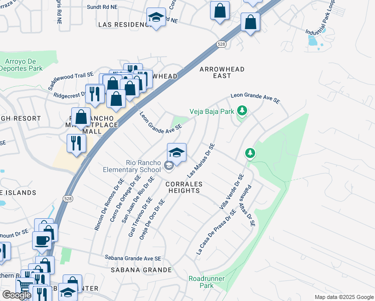 map of restaurants, bars, coffee shops, grocery stores, and more near 4501 San Jose Road Southeast in Rio Rancho