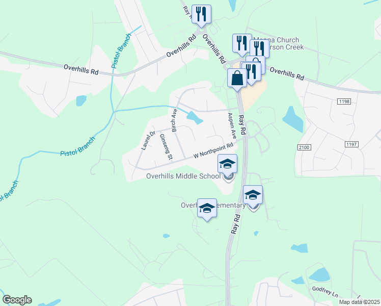 map of restaurants, bars, coffee shops, grocery stores, and more near 243 West Northpoint Road in Spring Lake