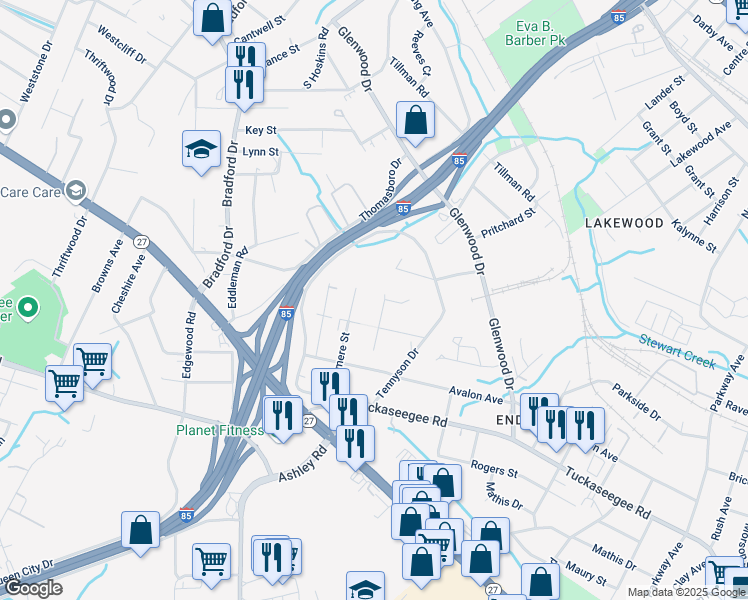 map of restaurants, bars, coffee shops, grocery stores, and more near 919 Crestmere Street in Charlotte