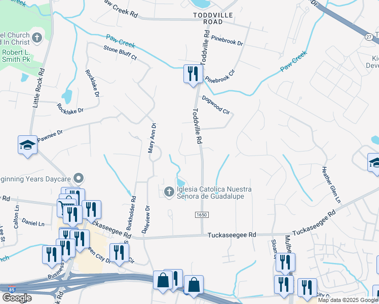 map of restaurants, bars, coffee shops, grocery stores, and more near 6122 Summerour Place in Charlotte