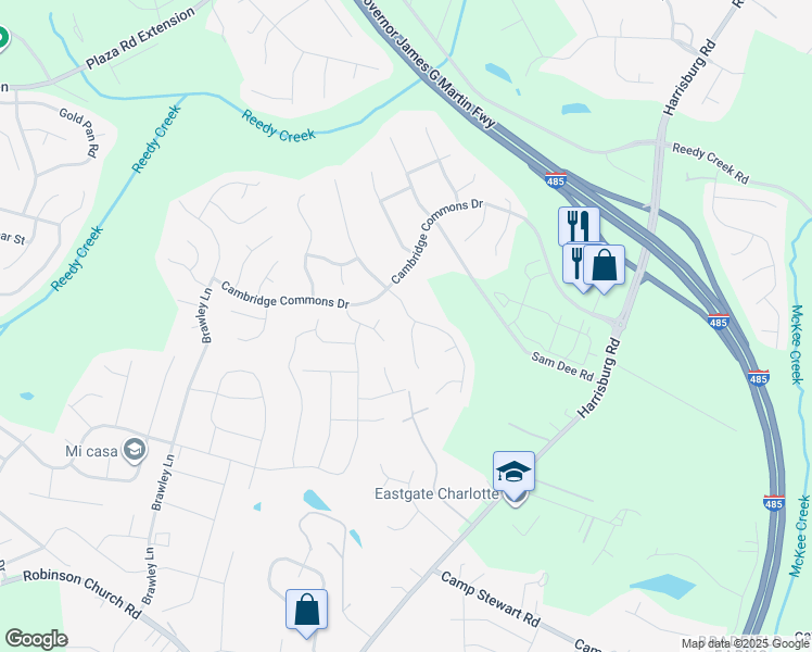 map of restaurants, bars, coffee shops, grocery stores, and more near 8600 Warwick Crest Lane in Charlotte