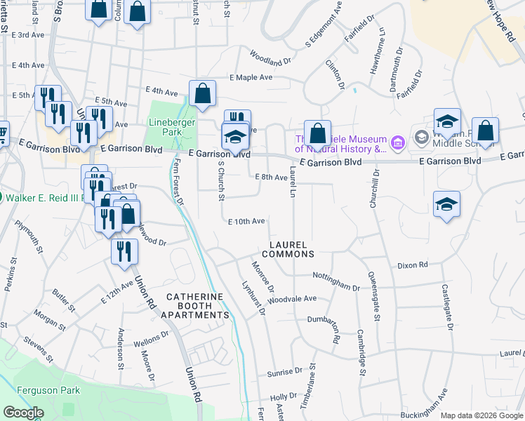 map of restaurants, bars, coffee shops, grocery stores, and more near 913 East 10th Avenue in Gastonia