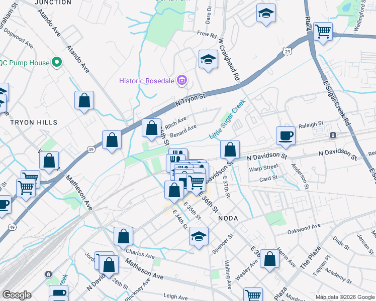map of restaurants, bars, coffee shops, grocery stores, and more near in Charlotte