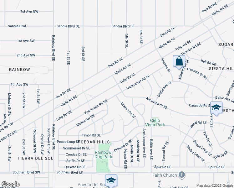 map of restaurants, bars, coffee shops, grocery stores, and more near 519 Brazos Drive Southeast in Rio Rancho