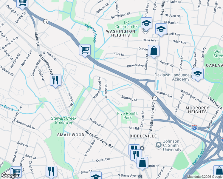 map of restaurants, bars, coffee shops, grocery stores, and more near in Charlotte