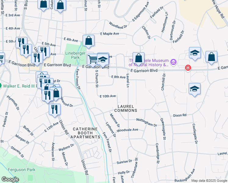 map of restaurants, bars, coffee shops, grocery stores, and more near 913 East 10th Avenue in Gastonia