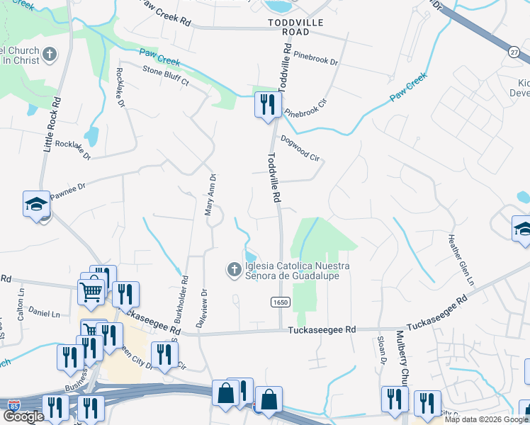 map of restaurants, bars, coffee shops, grocery stores, and more near 6122 Summerour Place in Charlotte