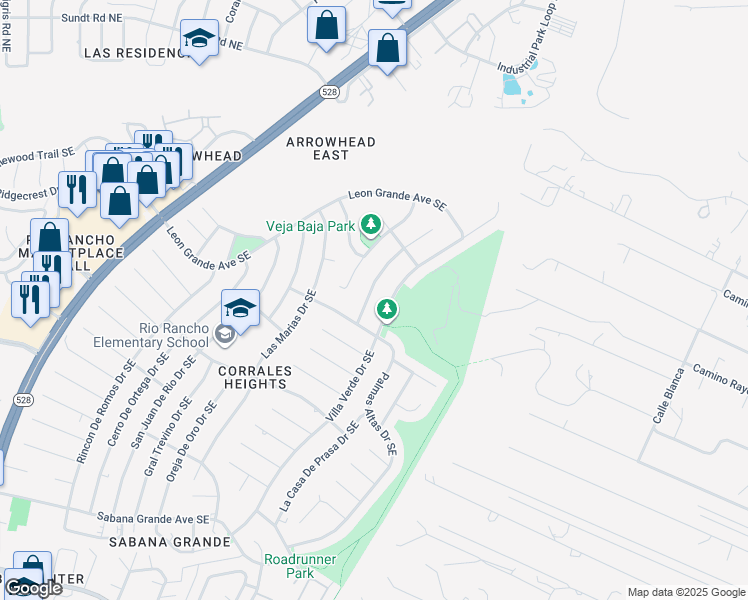 map of restaurants, bars, coffee shops, grocery stores, and more near 4711 Palmas Altas Drive Southeast in Rio Rancho