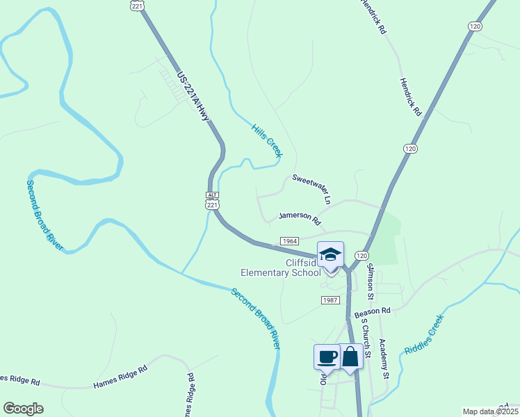 map of restaurants, bars, coffee shops, grocery stores, and more near Swing Boulevard in Cliffside