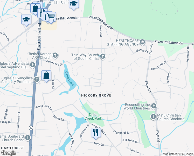 map of restaurants, bars, coffee shops, grocery stores, and more near 8116 Nikki Cole Drive in Charlotte