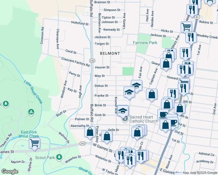 map of restaurants, bars, coffee shops, grocery stores, and more near 311 Debus Street in Lawrenceburg