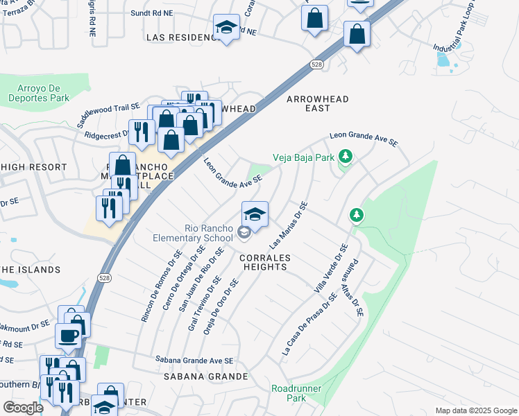 map of restaurants, bars, coffee shops, grocery stores, and more near 4501 San Jose Road Southeast in Rio Rancho