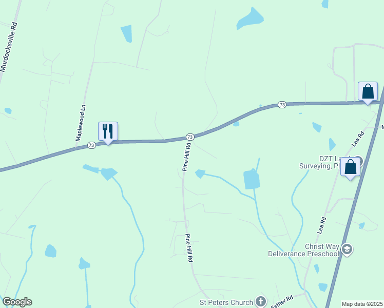 map of restaurants, bars, coffee shops, grocery stores, and more near Cloverwood Lane in Moore County