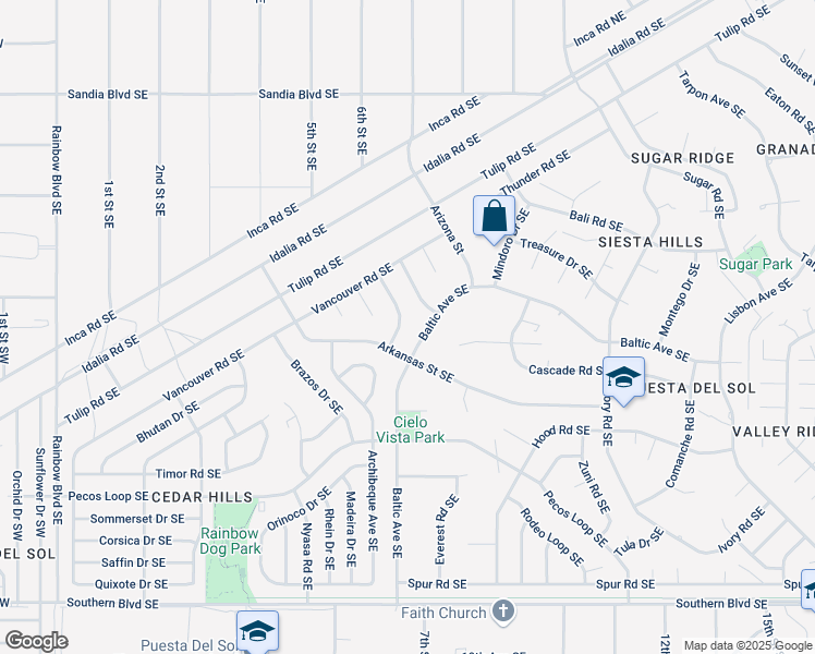 map of restaurants, bars, coffee shops, grocery stores, and more near 475 Bermuda Drive Southeast in Rio Rancho