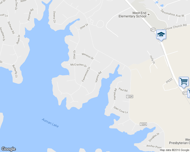 map of restaurants, bars, coffee shops, grocery stores, and more near 124 Vanore Road in West End