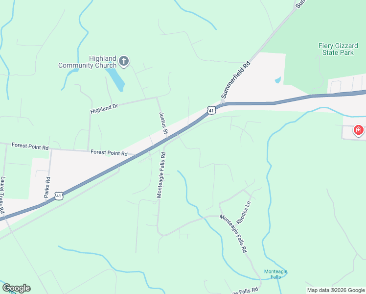 map of restaurants, bars, coffee shops, grocery stores, and more near 90 Sargent Road in Monteagle
