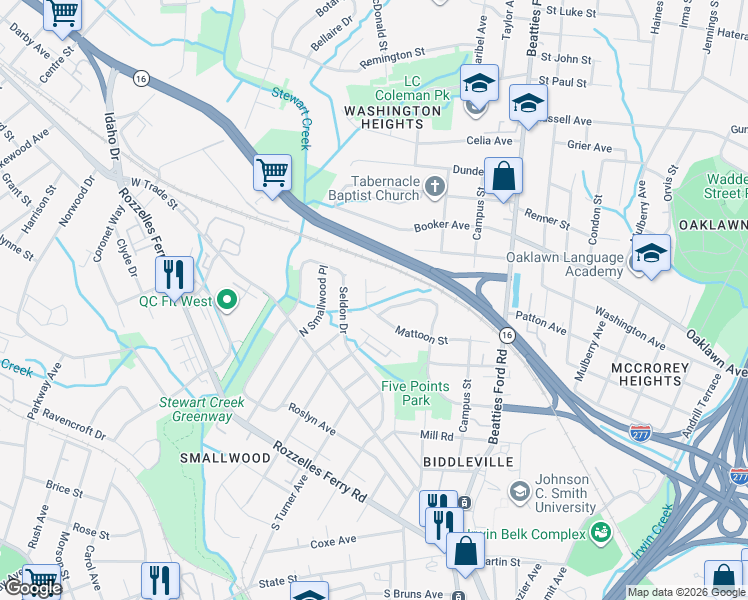 map of restaurants, bars, coffee shops, grocery stores, and more near in Charlotte