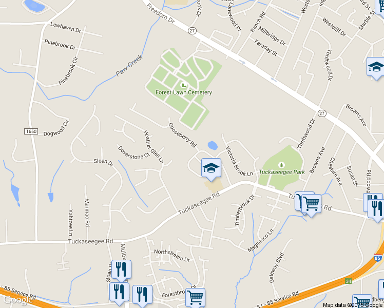 map of restaurants, bars, coffee shops, grocery stores, and more near 2601 Mulberry Pond Drive in Charlotte