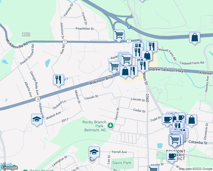 map of restaurants, bars, coffee shops, grocery stores, and more near 1011 Palisades Circle in Belmont