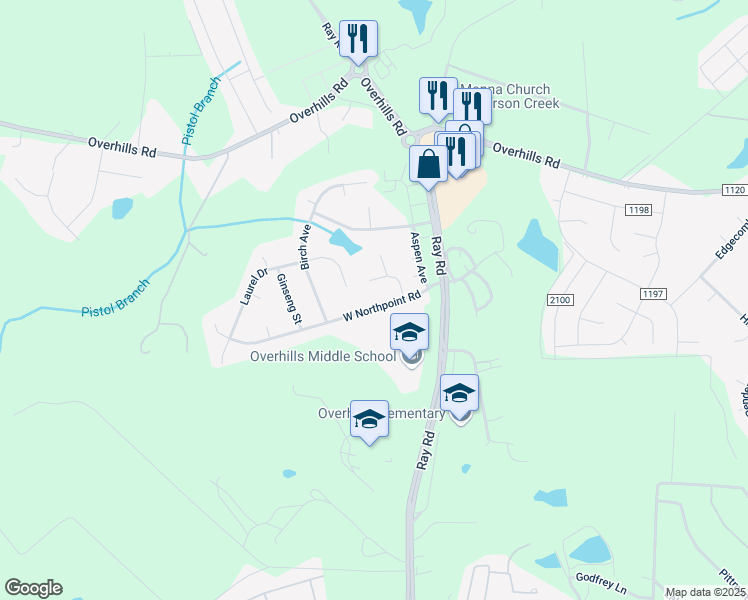 map of restaurants, bars, coffee shops, grocery stores, and more near 155 West Northpoint Road in Spring Lake