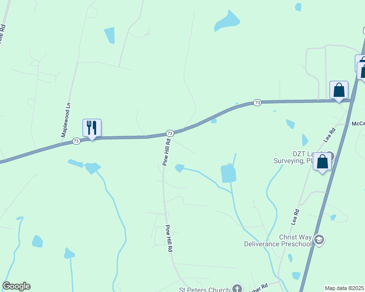 map of restaurants, bars, coffee shops, grocery stores, and more near Cloverwood Lane in Moore County