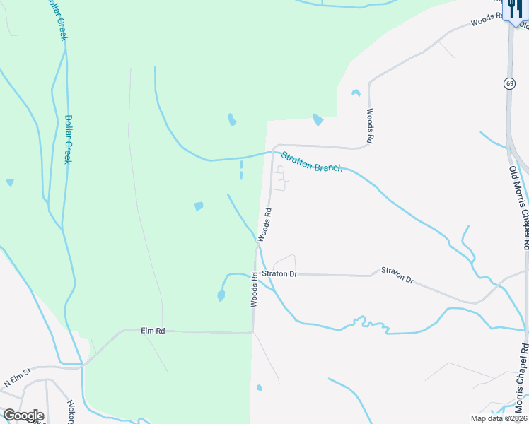 map of restaurants, bars, coffee shops, grocery stores, and more near 1320 Woods Road in Adamsville
